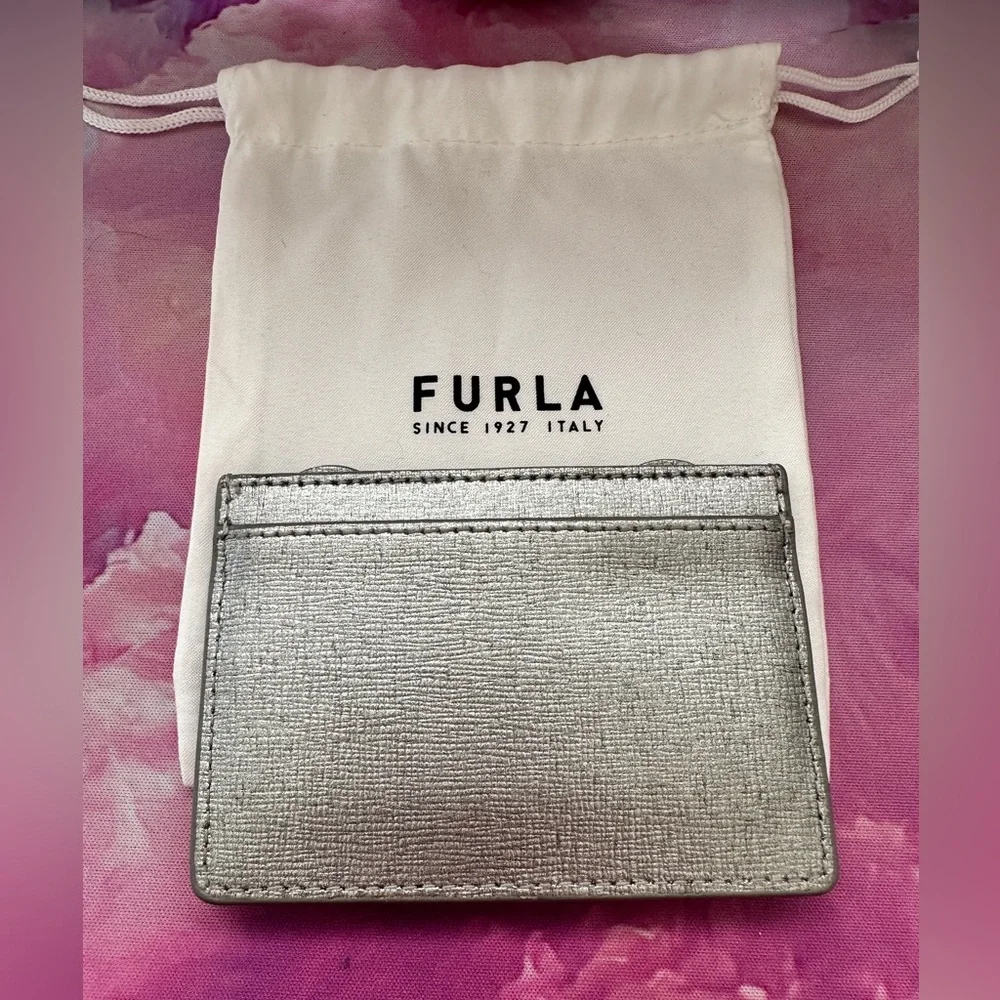 Limited Edition Furla Allegra Bear Card Holder with Dust Bag (GUC; Silver)